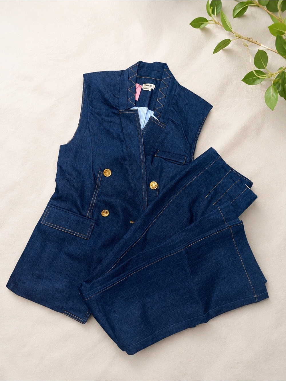 Jason Wu Navy Denim Two-Piece Vest and Trousers